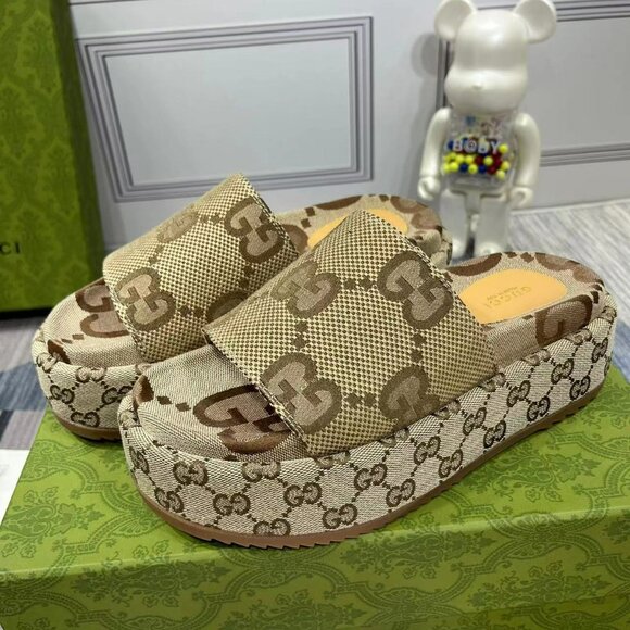 Gucci Brown Monogram Slippers - Picture 2 of 8